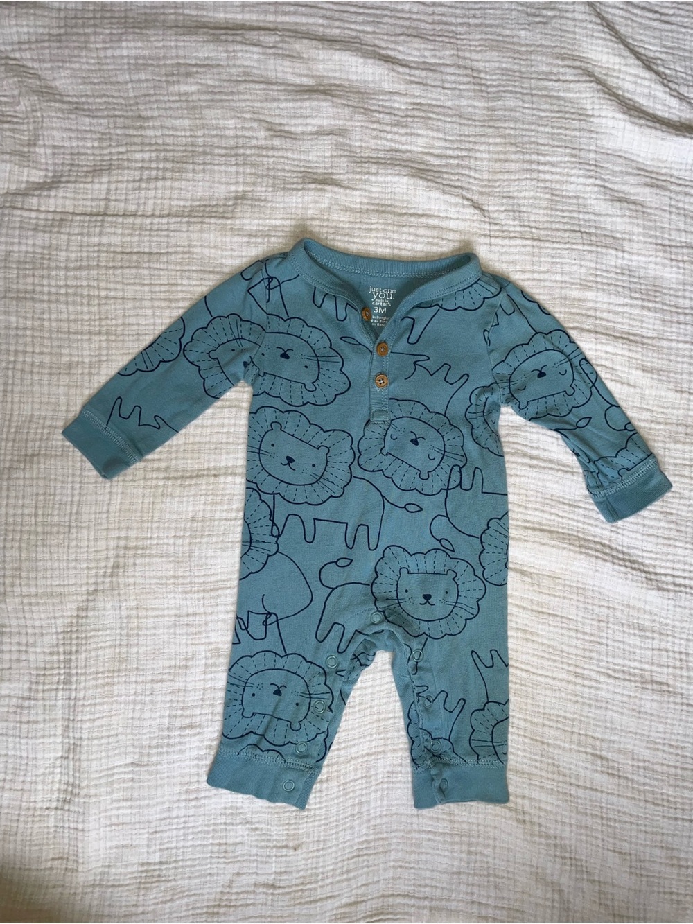 Carter's Teal Lion-Print Long Sleeve Footie